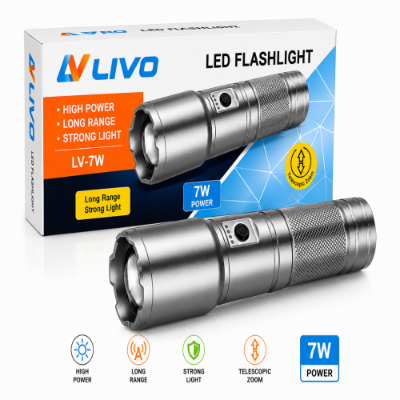 Picture of LIVO 7W LED Flashlight – Long Range Telescopic Zoom Torch
