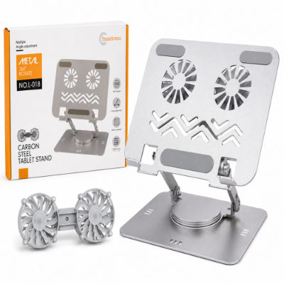 Picture of Carbon Steel Laptop & Tablet Stand with Dual Cooling Fan – 360° Adjustable Stand
