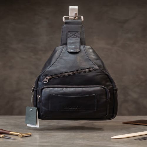 Picture of 
Men's Premium Black Leather Sling Bag | Casual Crossbody Chest Pack
