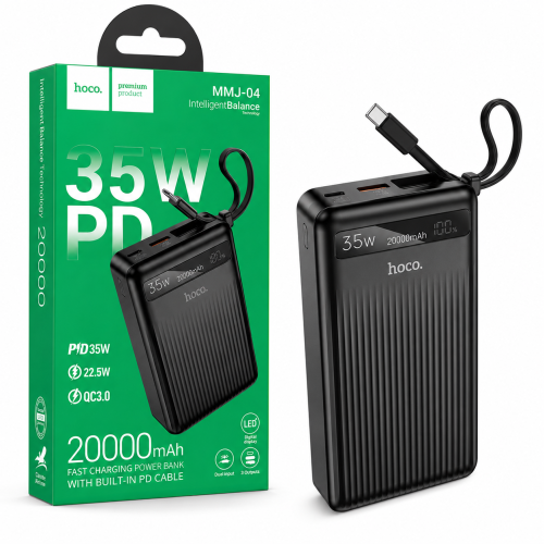 Picture of Hoco MMJ-04 20000mAh 35W PD Fast Charging Power Bank with Built-in Cable
