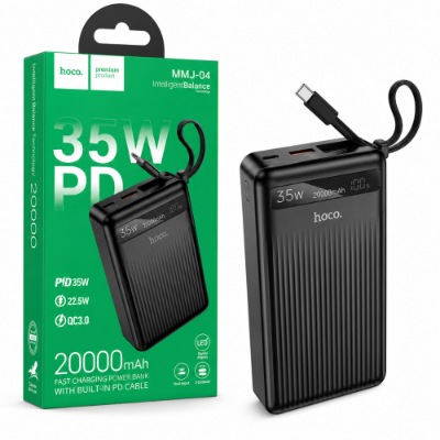 Picture of Hoco MMJ-04 20000mAh 35W PD Fast Charging Power Bank with Built-in Cable
