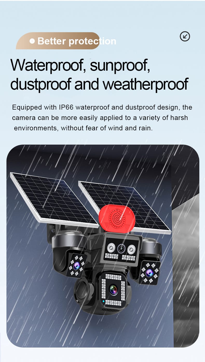 Picture of 4G Sim Solar IP Camera 4 Lens 4 Camera View  Dual Soler 16000mAh Battery Backup AOV Technology CCTV Camera Waterproof, NIGHT VISION, Two-Way Audio, motion detection Security Camera