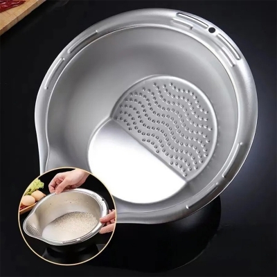 Picture of Rice Washer Strainer Bowl Stainless Steel 304 Rice Washing Bowl Rice Sieve Colander Fruit And Vegetable Strainer Kitchen Tools
