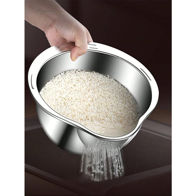 Picture of Rice Washer Strainer Bowl Stainless Steel 304 Rice Washing Bowl Rice Sieve Colander Fruit And Vegetable Strainer Kitchen Tools