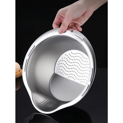 Picture of Rice Washer Strainer Bowl Stainless Steel 304 Rice Washing Bowl Rice Sieve Colander Fruit And Vegetable Strainer Kitchen Tools