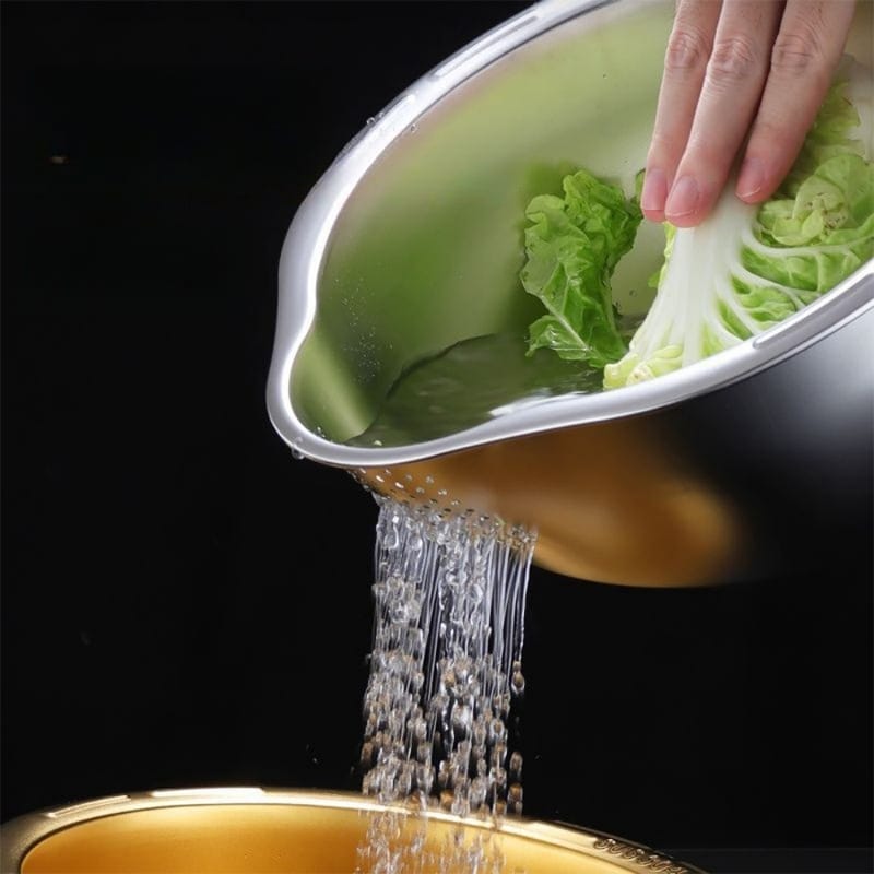 Picture of Rice Washer Strainer Bowl Stainless Steel 304 Rice Washing Bowl Rice Sieve Colander Fruit And Vegetable Strainer Kitchen Tools