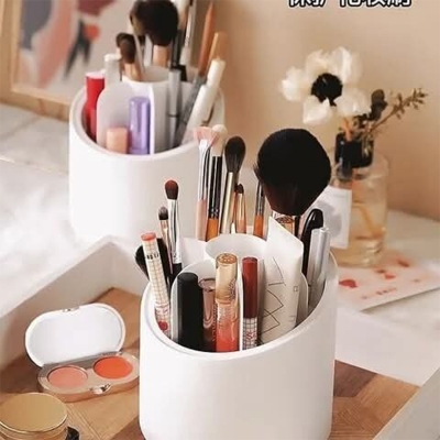 Picture of 360 Degree Rotating Makeup Brush Holder Cosmetics Organizer With Lid for Vanity Multi-Functional Pen Holder Lipstick Storage Box