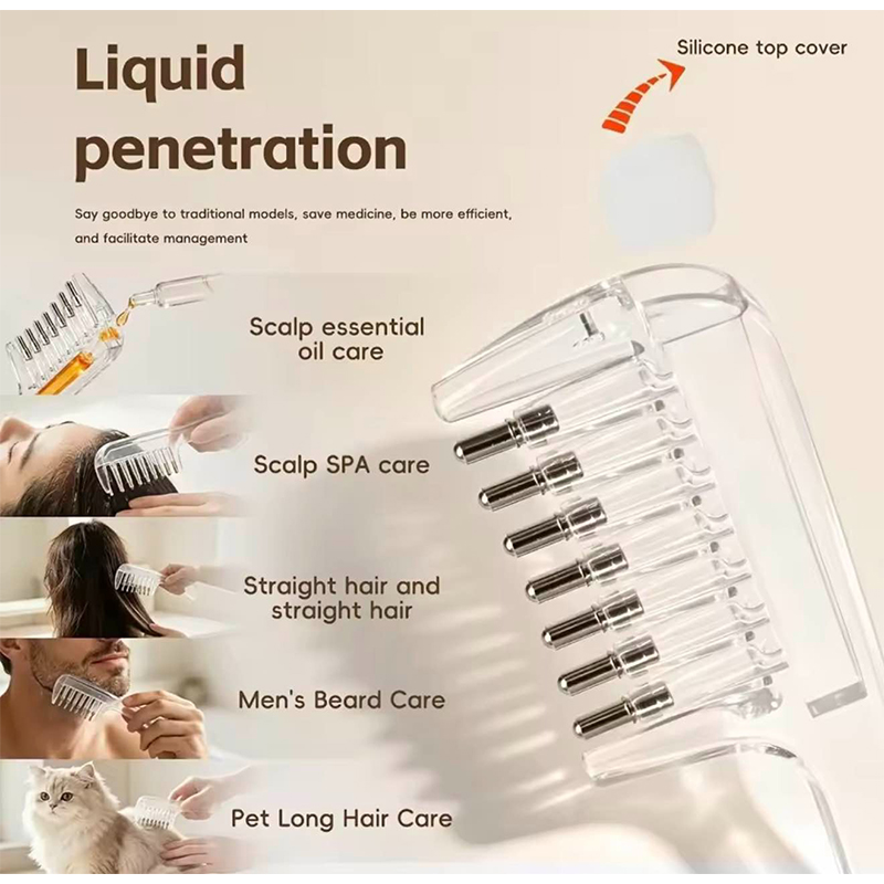 Picture of Transparent Refillable Essential Oil Hair Comb Scalp Care Applicator Brush Oil Distribution Comb Home Hair Beauty Styling Tool