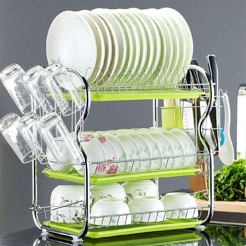 Picture of Dish Rack , 3 lier Dish Rack Stainless Steel Dish Drainer Utensil Holder, Cutting Board Holder with Removable Drain Board for Kitchen CountertDish Rack , 3 lier Dish Rack Stainless Steel Dish Drainer Utensil Holder, Cutting Board Holder with Removable Drain Board for Kitchen Countert
