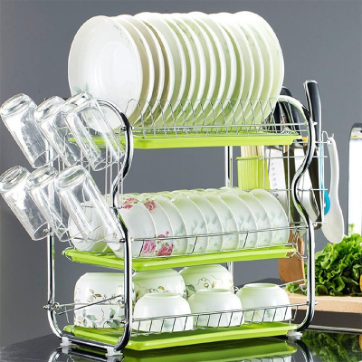 Picture of Dish Rack , 3 lier Dish Rack Stainless Steel Dish Drainer Utensil Holder, Cutting Board Holder with Removable Drain Board for Kitchen CountertDish Rack , 3 lier Dish Rack Stainless Steel Dish Drainer Utensil Holder, Cutting Board Holder with Removable Drain Board for Kitchen Countert