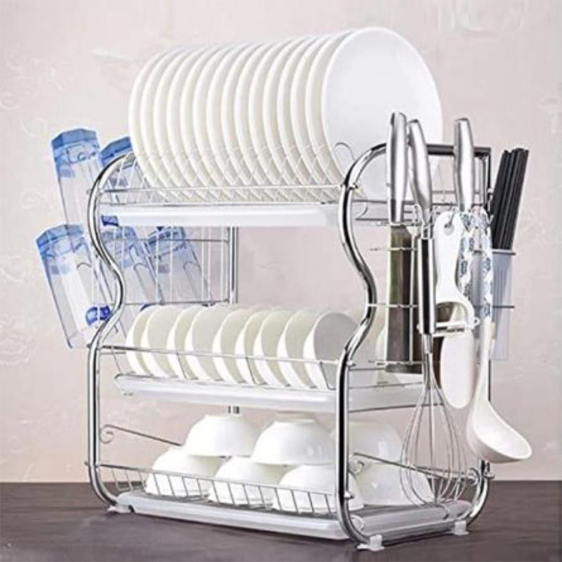 Picture of Dish Rack , 3 lier Dish Rack Stainless Steel Dish Drainer Utensil Holder, Cutting Board Holder with Removable Drain Board for Kitchen CountertDish Rack , 3 lier Dish Rack Stainless Steel Dish Drainer Utensil Holder, Cutting Board Holder with Removable Drain Board for Kitchen Countert