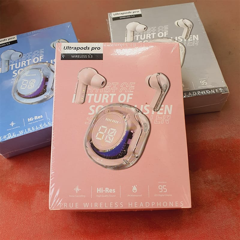 Picture of Ultra Pods Pro Wireless Earbuds With Display Transparpent Design Bluetooth 5.3 Waterproof