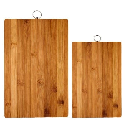 Picture of 2-Piece Bamboo Chopping Board with Hanging Hook Holder for Kitchen of Cutting Fruits and Vegetables (Set of 2 pcs)-Brown