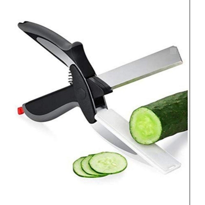 Picture of Clever Cutter, Food Scissors with Cutting Board, Stainless Steel Clever Cutter and Safety Buckle, Built-in-Use for Quick and Easy Cutting as Food Shears, Vegetable Slicer, Fruit Cutter-Black