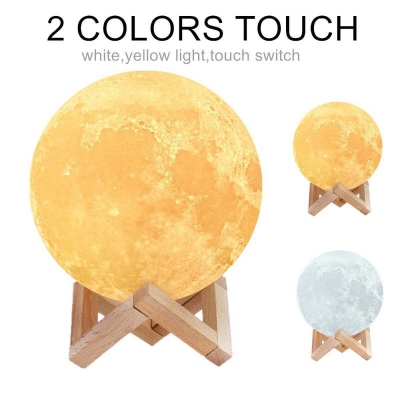 Picture of Rechargeable 3D Print Moon Lamp 2 Color Change Touch Switch Bedroom Bookshelf Night Light Home Decor Creative Gift-White