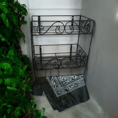Picture of Black Iron Quran and Book Stand with Jainamaz Hangers – Sturdy 2-Layer Wall Shelf, 14.5x10x12 Inches – Perfect for Quran Sharif Display