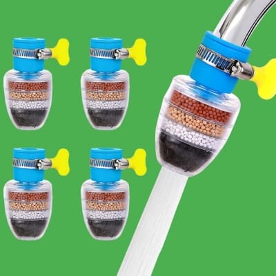 Picture of 4Pcs Faucet Filter Head Set with 6-Layer Activated Carbon – Rotatable Splash Proof Tap Nozzle – Universal Fit Water Purifier for Kitchen and Bathroom Sink – Easy Installation