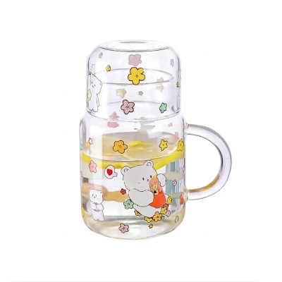 Picture of Lovely Bear Hug Clear Glass Bedside Night Water Carafe Set with Tumbler, Juice Milk Water Pitcher-Clear-26 OZ white colour