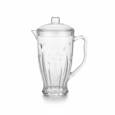 Picture of Clear Plastic Water Pitcher Jug with Lid, Elegant Floral Embossed Design, BPA-Free Shatterproof Acrylic Serving Carafe for Iced Tea, Juice, Lemonade, & Cold Beverages