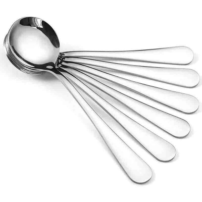 Picture of Big Size Stainless Steel  Soup Spoon Set of 6 Pieces, Soup Spoon, Cereal Spoon, Soba Spoon, Bouillon Spoon-Silver