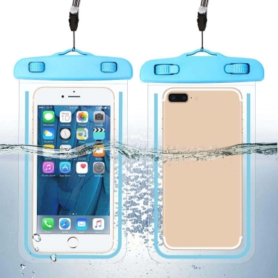 Picture of Rain Pouch Waterproof Plastic Mobile Cover Use with All Android and all Models, Colour May Vary (Multicolour)-Transparent