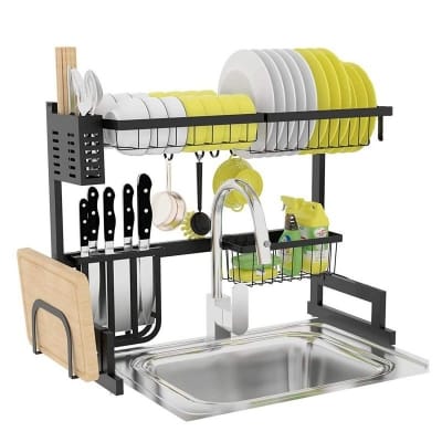 Picture of Dish Drying Rack Over Sink Rack Drainer Shelf Kitchen Cutlery Holder Stainless Steel Over The Sink Shelf Storage Rack , Black-Black