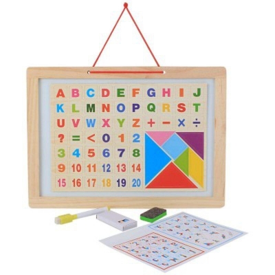 Picture of Planet Of Toys Magnetic Board For Kids Learning With Wooden Frame Double Sided Magnetic White And Black Face With Alphanumeric Puzzle For Kids-White