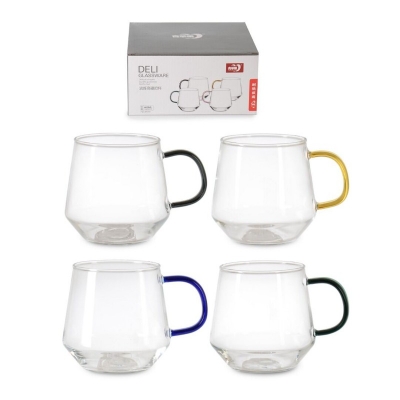Picture of GPB57 Transparent Coffee Mug Set of 4 - 420ml Borosilicate Glass, Lightweight, Dishwasher Safe, Classic Round Shape, Perfect for Coffee, Tea, and Beverages, Clear Design for Elegant Daily Use.