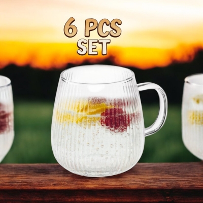 Picture of Set of 6 Lightweight Borosilicate Glass Mugs - Scratch-Resistant, 380 ML Microwave-Safe Round Glass Cups for Tea, Coffee, Milk, Hot or Cold Beverages - Clear and Durable Design
