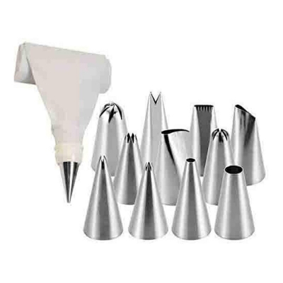 Picture of 12 Piece Cake Decorating Set Frosting Icing Piping Bag Tips with Steel nozzles-Multicolor