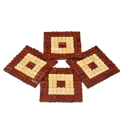 Picture of 4 Pieces (L size) Bamboo Wood Coasters or Heat Insulation Pad / Table Mats Placemats for Big Pans Pots-Brown