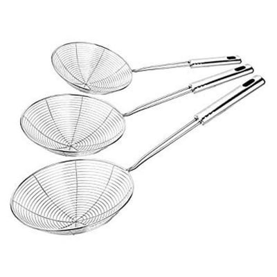 Picture of Stainless Steel Frying Strainer DEEP Fry/MESH Strainer/JHARA/Puri Strainer(13,15,17 cm) - Pack of 3-Silver