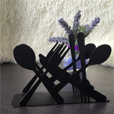 Picture of Fashion kitchen iron art craft black white spoon fork  shape napkin paper holder tissue holder-Black