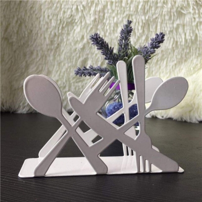 Picture of Fashion kitchen iron art craft black white spoon fork  shape napkin paper holder tissue holder-White