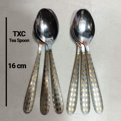 Picture of TXC golden design Brand new Stainless Steel Tea Spoon (Set of 6) 15cm, Silver-Gold