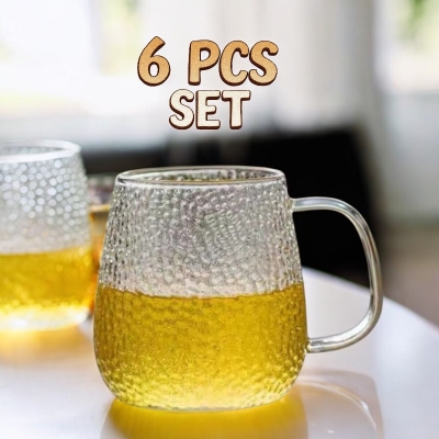 Picture of Premium Borosilicate Glass Mug - Clear Round Shape, Scratch-Resistant, Lightweight, 380 ML, Microwave Safe - Set of 6 Mugs for Tea, Coffee, Milk, Hot & Cold Drinks