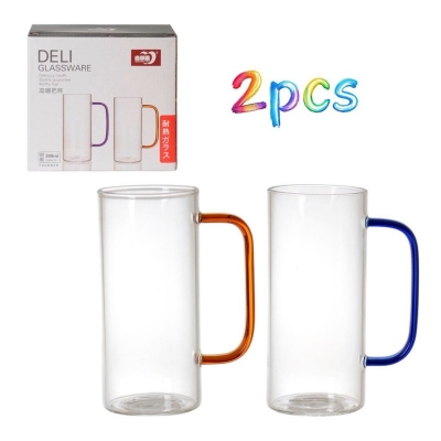 Picture of Heat-Resistant Glass Mug Set 380ml - Lightweight Borosilicate Tea Coffee Cups (2 PCS) - Microwave Safe, Scratch-Resistant, Clear Round Design for Milk, Tea, or Coffee.