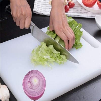 Picture of Food Grade Vegetable Cutting Board Chopping Board with Handle for Kitchen (33 * 20)-White