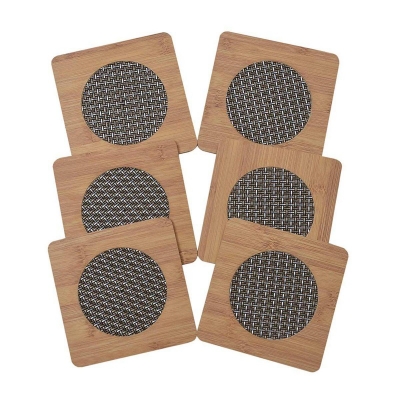 Picture of 6 Pieces set (L size) Bamboo Wood Coasters or Heat Insulation Pad / Table Mats Placemats for Big Pans Pots- (17 X 17 Cm)-Brown