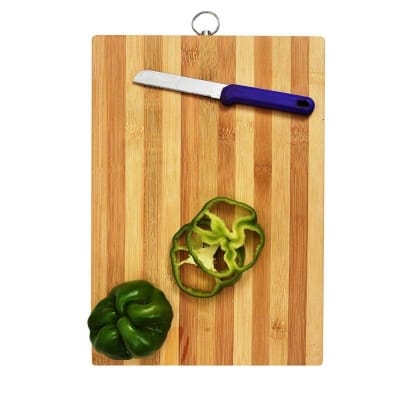 Picture of Bamboo Cutting Board with Antibacterial Surface with Premium Stainless Steel Handle (Brown, Pack of 1)-Brown