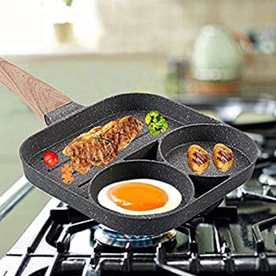 Picture of Divided Frying Grill Pan Pancake Omelette Pan Aluminium Alloy Fried Egg Cooker for Cooking Ham Omelet Egg Muffins Bacon-Black