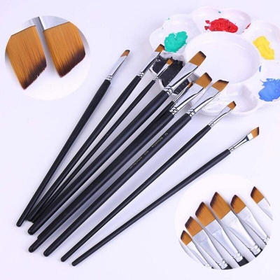 Picture of 9pcs/set Kids Student Gouache Painting Pen Nylon Hair Wooden Handle Brush Set Drawing Art Supplies-Black