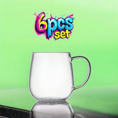 Picture of Borosilicate Glass Mugs Set - Lightweight, Scratch Resistant, Microwave Safe 380 ML Clear Round Cups for Hot and Cold Beverages - Perfect for Tea, Coffee, Milk - 6 PCS Included