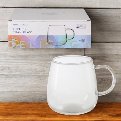 Picture of Lightweight Borosilicate Glass Mugs - Scratch Resistant Clear Round 380 ML Microwave Safe Cups for Hot and Cold Beverages - Perfect Set of 6 Stylish Tea & Coffee Mugs