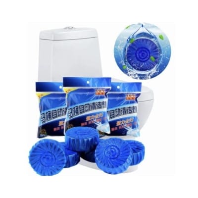 Picture of Bulk Pack 10 Pieces Blue Bubble Automatic Toilet Bowl Cleaner Tablets for Long Lasting Flush Tank Maintenance Effective Stain Remover Deodorizer and Germ Protection for Sparkling Clean Bathroom Hygiene and Freshness.