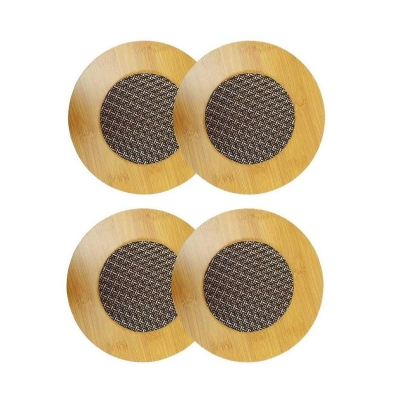 Picture of 4 pcs (M Size) Bamboo Wooden Round Coaster for Home Pan Pot Holder for Dining Table Heat Pad-Brown