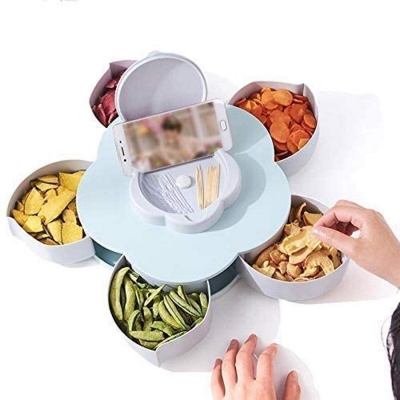 Picture of Whopper Flower Candy Box Serving Rotating Tray Spice Jars Box Dry Fruit, Candy, Chocolate, Snacks Storage Box for Home and Kitchen with 5 Sections,Generic Multipurpose Smart Candy Box-Multicolor