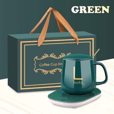 Picture of Ceramic coffee Cup Warm Cup 55°C Degree Cup Ceramic Mug Heating Cup With Cover-Green