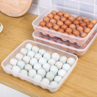 Picture of Egg Box Food Container Eggs Refrigerator Organizer Storage Box Crisper Home Kitchen Cafe Egg Box 28 pcs-White