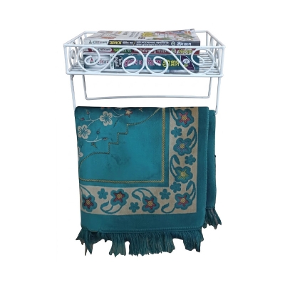 Picture of Elegant Metal Quran & Book Stand – Sturdy White Iron Wall Shelf – 2 Jaynamaz Hangers for Home/Mosque – 14"x10"x2.8"